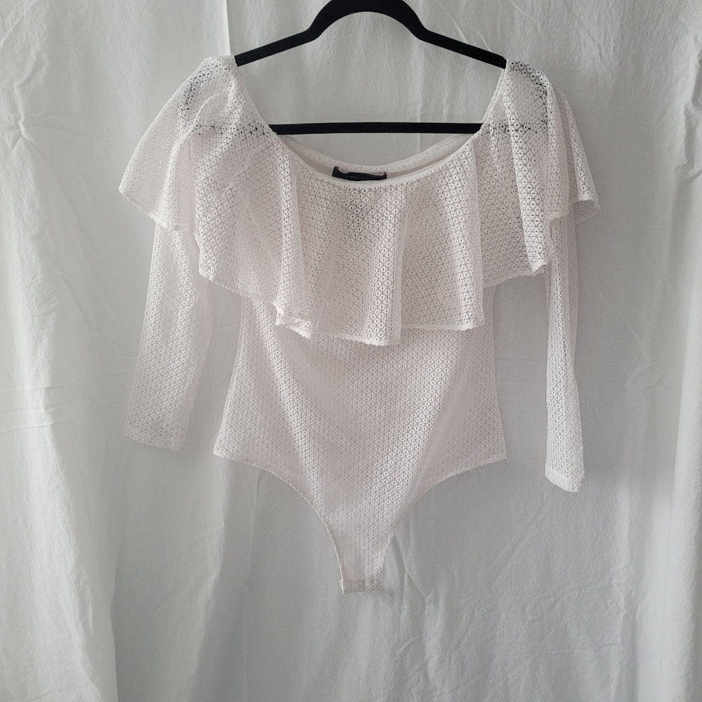 Ruffle off-the-shoulder bodysuit